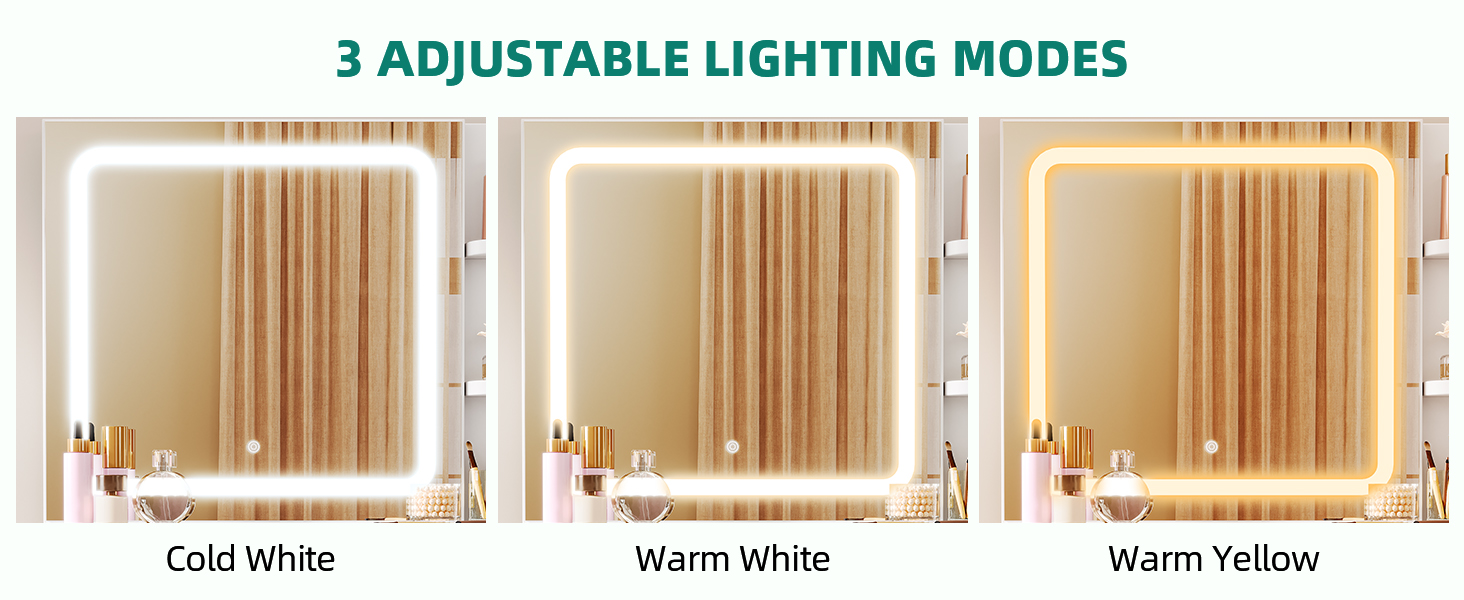 Дзеркальний туалетний столик YITAHOME з LED-підсвічуванням, білий, 115x40x134 см