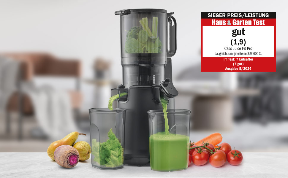 CASO Juice Fit Pro - Швидковичавниця, Тест-переможець: Haus & Garten Test, Низька швидкість (40 об/хв), Велика завантажувальна воронка 130 мм Ø для цілих фруктів, Чорний