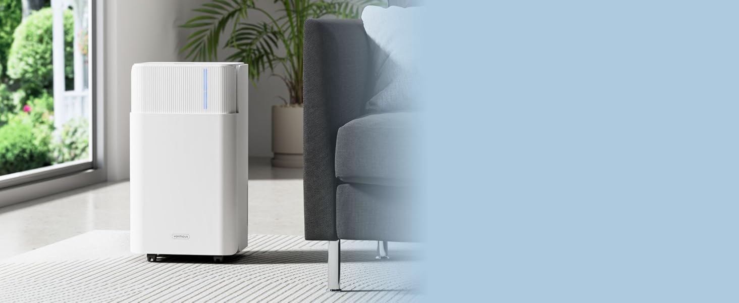 Електричний осушувач повітря VonHaus 12L/24г, для підвалу та приміщень до 125м³, тихий 39dB, з таймером та шлангом для зливу, проти вологи та плісняви