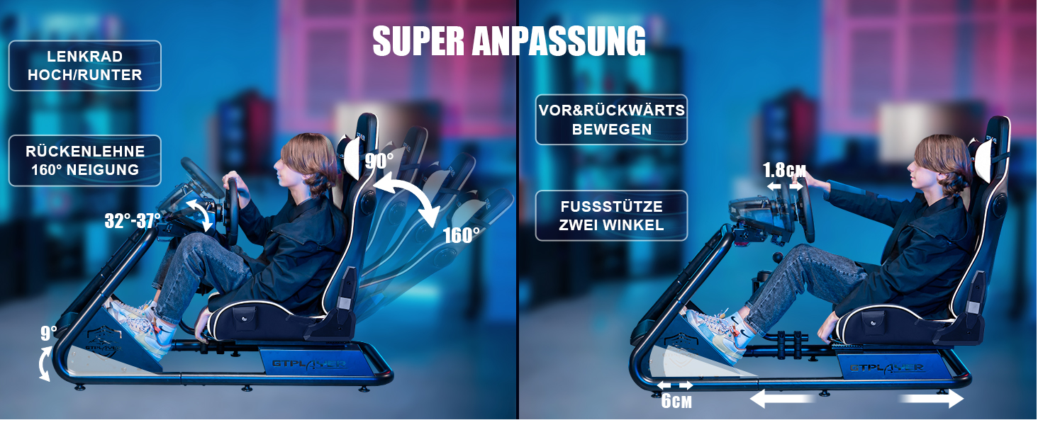 GTPLAYER Симулятор кокпіт для автосимуляторів, стійка для керма та педалей, білий