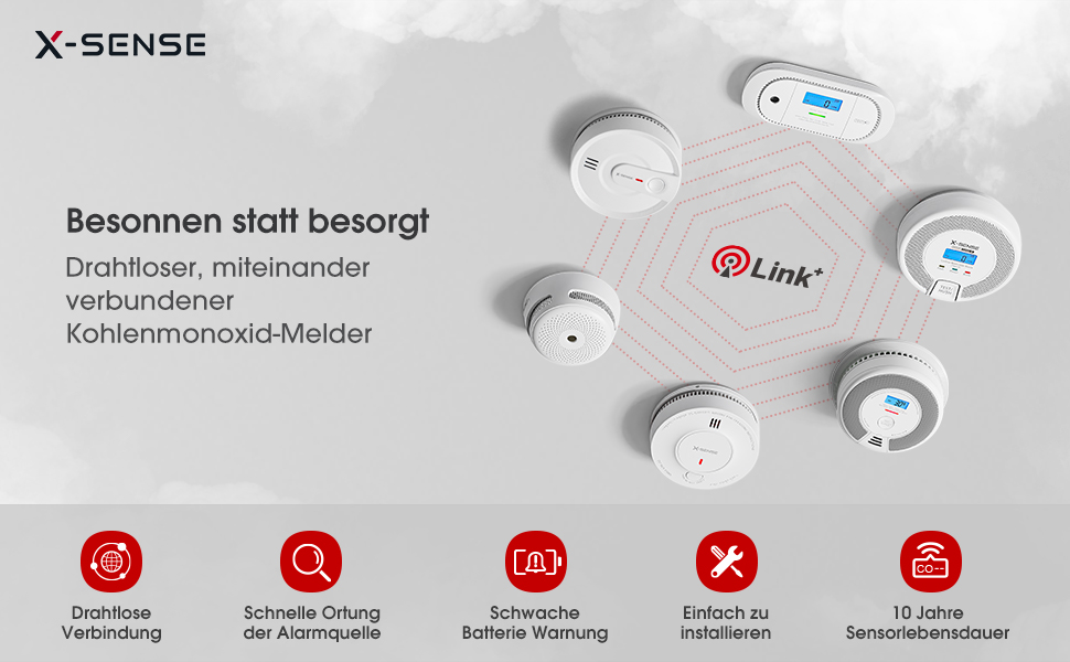 Датчик CO X-Sense з цифровим дисплеєм, детектор чадного газу, точний сенсор, термін служби 10 років, змінна батарея, сертифікат EN 50291, CO03D (1 шт.)