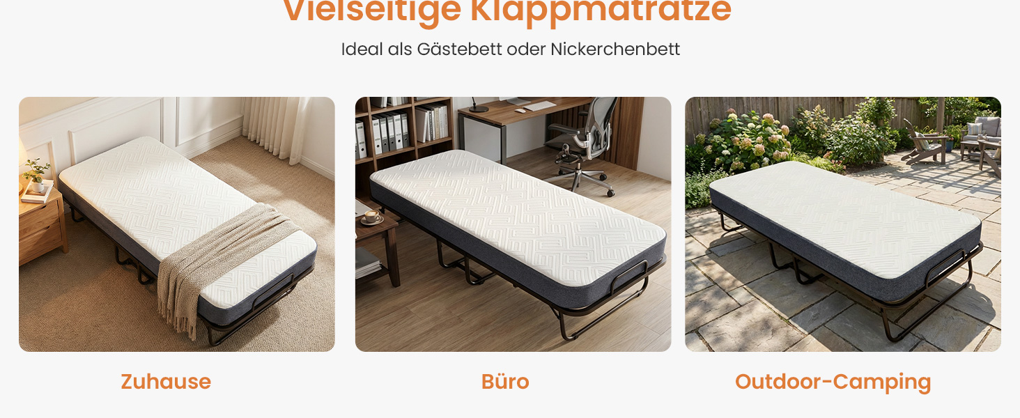 Розкладне ліжко для дорослих 90x200 см з матрацом Memory Foam (13 см), посилений металевий каркас, витримує до 250 кг