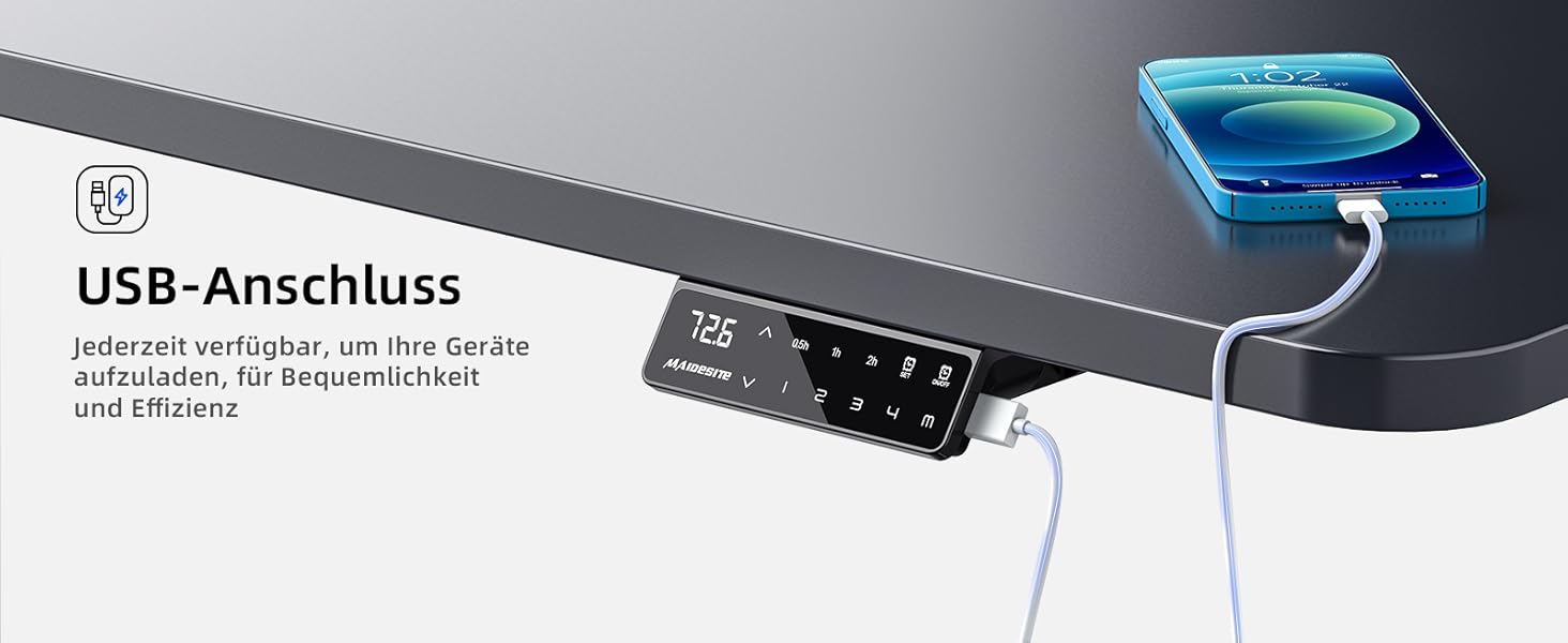 Регульований за висотою електричний стіл MAIDeSITe з 2 моторами, 4 пам'яттю та захистом від зіткнення (чорний), 72-120 см