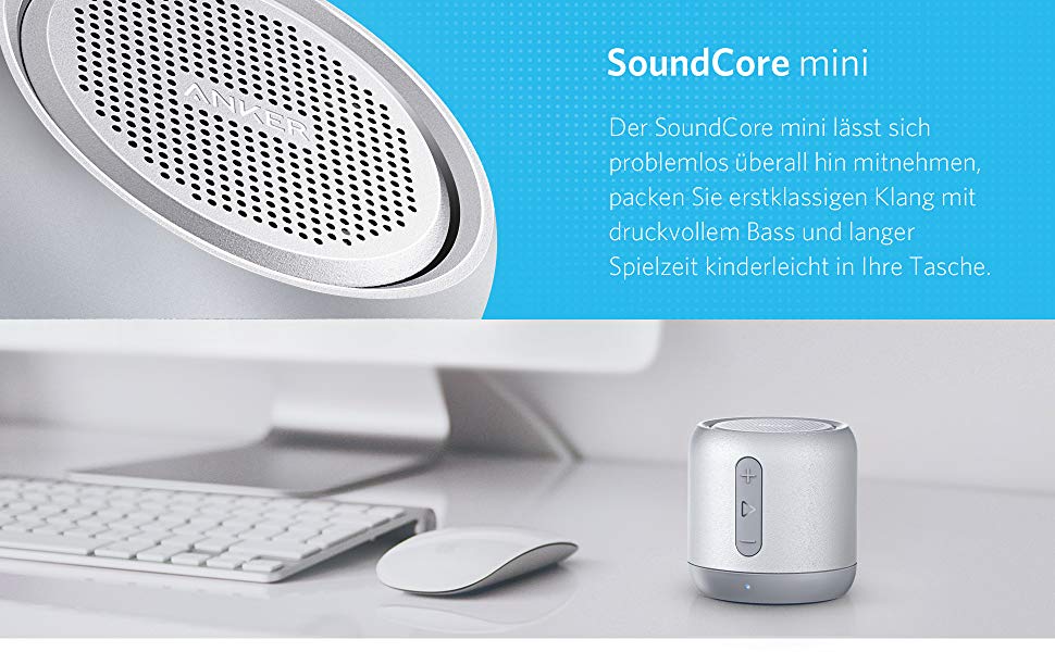 Портативна Bluetooth колонка Anker Soundcore Mini срібна: 15 годин роботи, FM радіо, потужний бас