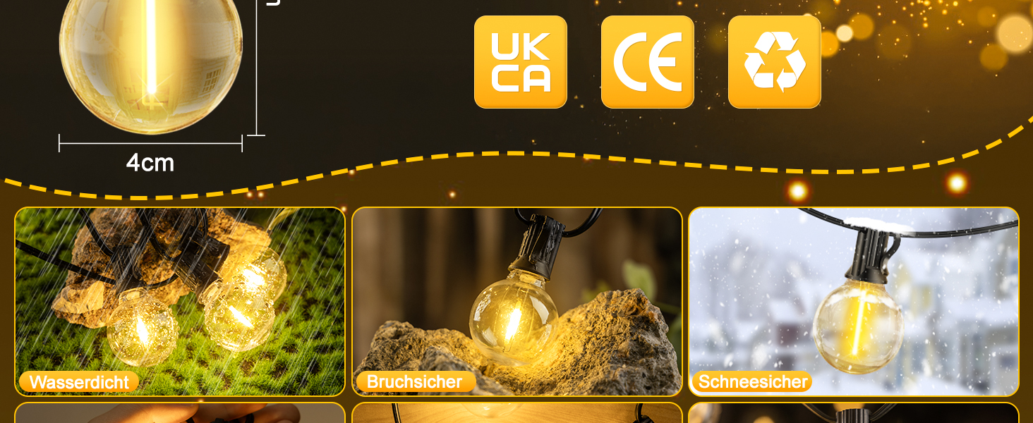 Світлодіодна гірлянда для вулиці 30 метрів - 100ft, IP44, для саду, павільйону, балкону, тераси, вечірки. Гірлянда з лампочками G40, вологостійка