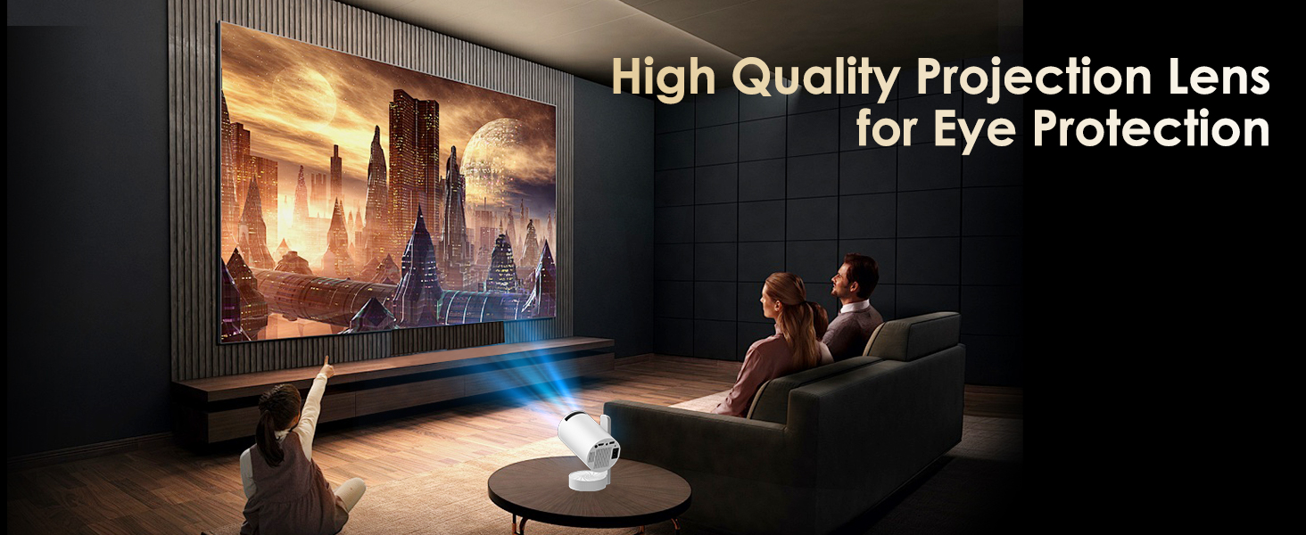 Портативний проєктор Mini Beamer 4K/1080p з Wi-Fi 6, Bluetooth 5.4, Android 13.0. Короткий фокус, поворот 270°, авто-корекція трапецеїдальних спотворень. Підтримка HDMI, TV Stick, Laptop, Memory Stick