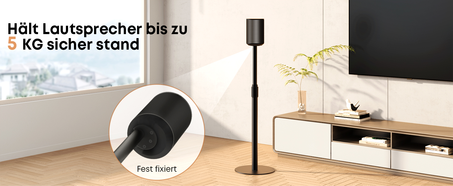 Підставка для колонок Sonos Era 100 та 300, регульована висота (68,2-106,8 см), з інтегрованим кабельним менеджментом, стабільна металева конструкція (5 кг вантажопідйомність), 1 пара (2 шт), чорний