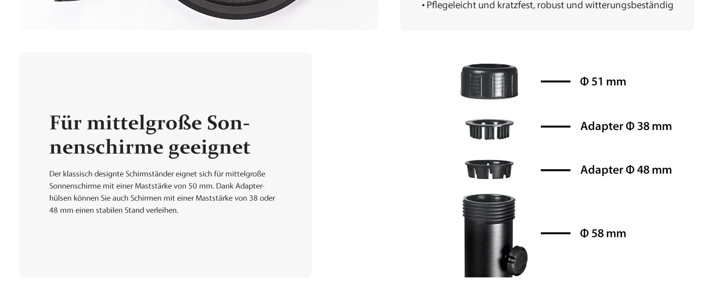 Підставка для парасольки Paramondo, кругла, срібна, з полімерного бетону, для масту діаметром до 50 мм, з адаптерними гільзами