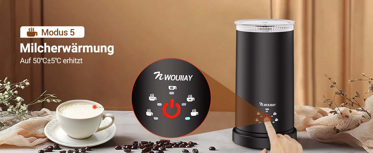 Електричний спінювач молока 5-в-1 600W з антипригарним покриттям. Підходить для приготування гарячого та холодного молочного пін, какао, лате, капучино. Чорний.