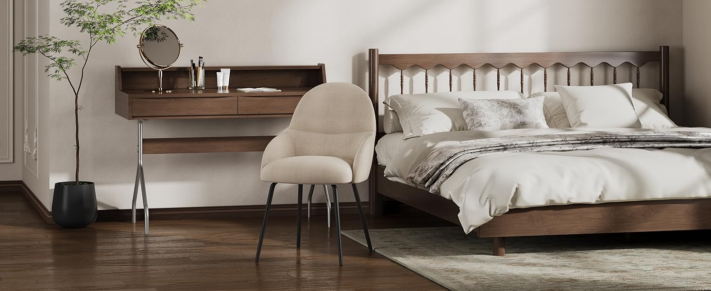 6 стільців для їдальні з підлокітниками – ергономічні оббиті стільці, сучасні кухонні стільці з льоновим покриттям та металевими ніжками, для вітальні, їдальні, кухні, бежевий колір, комплект 6 шт.