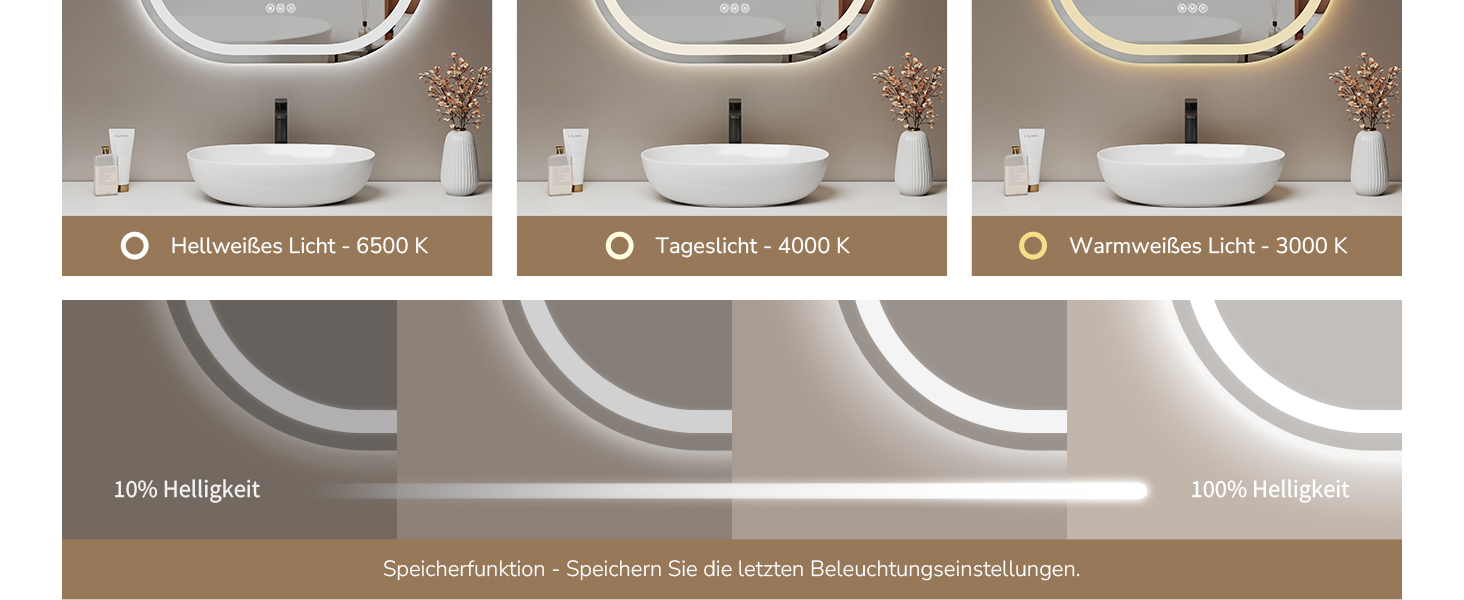 EMKE Дзеркало для ванної кімнати з підсвічуванням 50x90 см овальне з сенсорним вимикачем, 3 кольори світла, регулювання яскравості, антизапарник, функція пам'яті, автоматичне вимкнення через 3 години