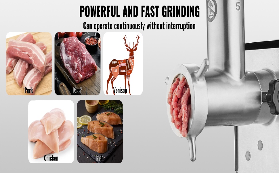 Електричний м'ясорубка VEVOR для кухні та ресторану, 2.27 кг/хв, 300 Вт, з нержавіючої сталі