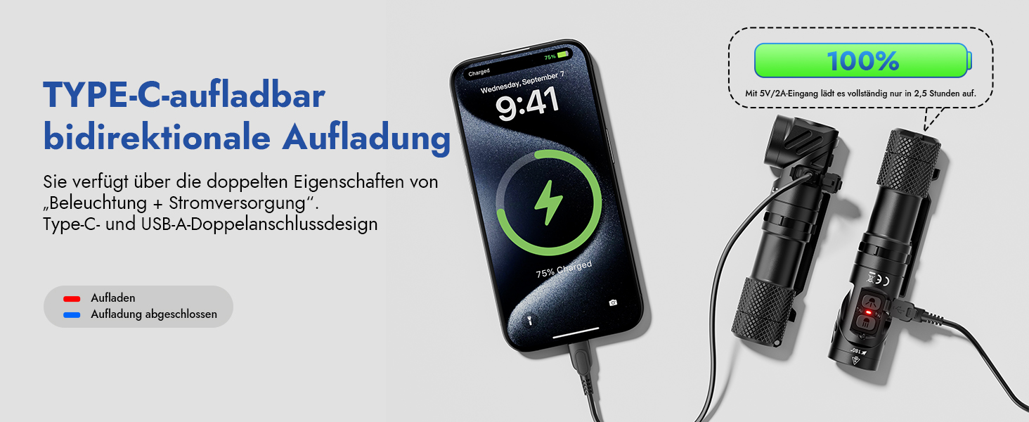 Тактичний ліхтарик WUBEN L1 LED: 2000 люмен, 6 режимів світла, водонепроникний IP68, акумуляторний, з кобурою, чорний (P9)