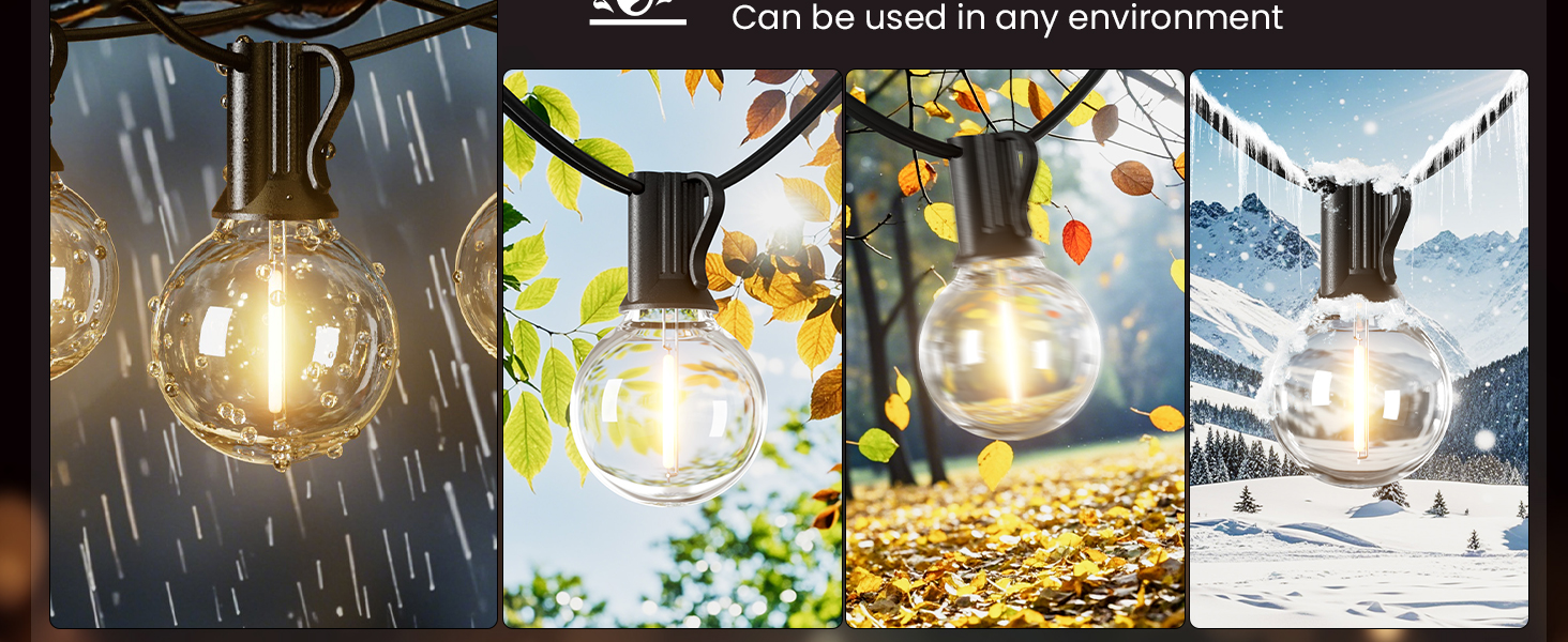 LED гірлянда Bomcosy 60м, G40 для вулиці, 100+4 лампочки, IP44, тепле світло для саду, тераси, вечірки