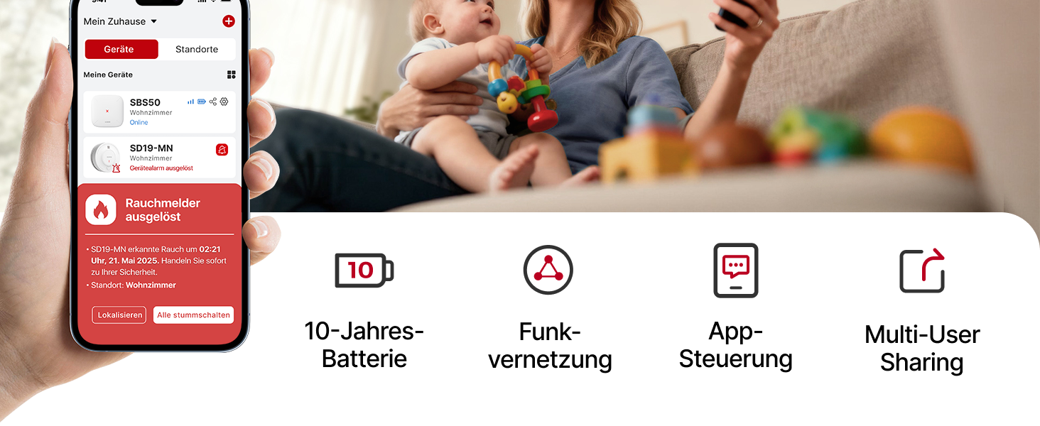 X-Sense Детектор диму з Wi-Fi, 10 років роботи батареї та базовою станцією SBS50 (6 шт.), фотоелектричний, бездротовий, SD19-MN61, білий