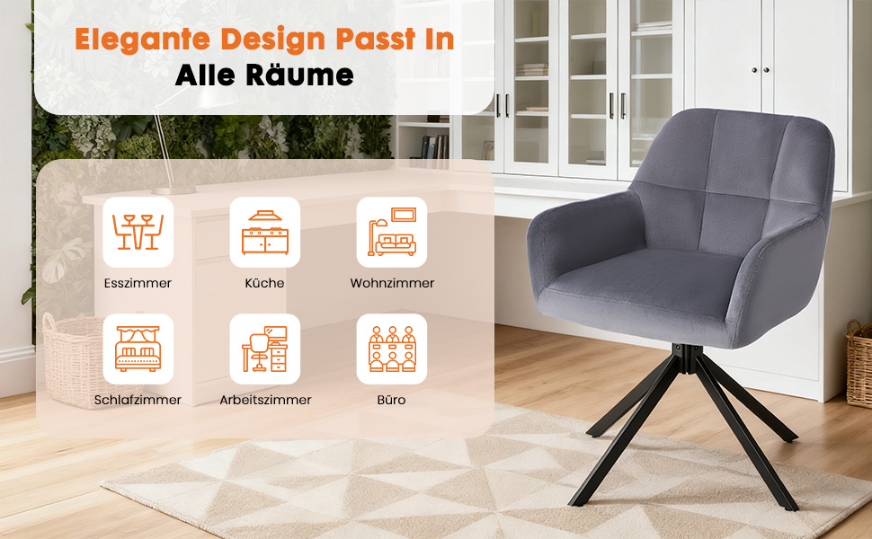 Набір з 2 стільців Sweetcrispy для їдальні, кухонні, з м'яким сидінням, обертаються на 360°, з металевими ніжками, до 120 кг, зелені (сірий)