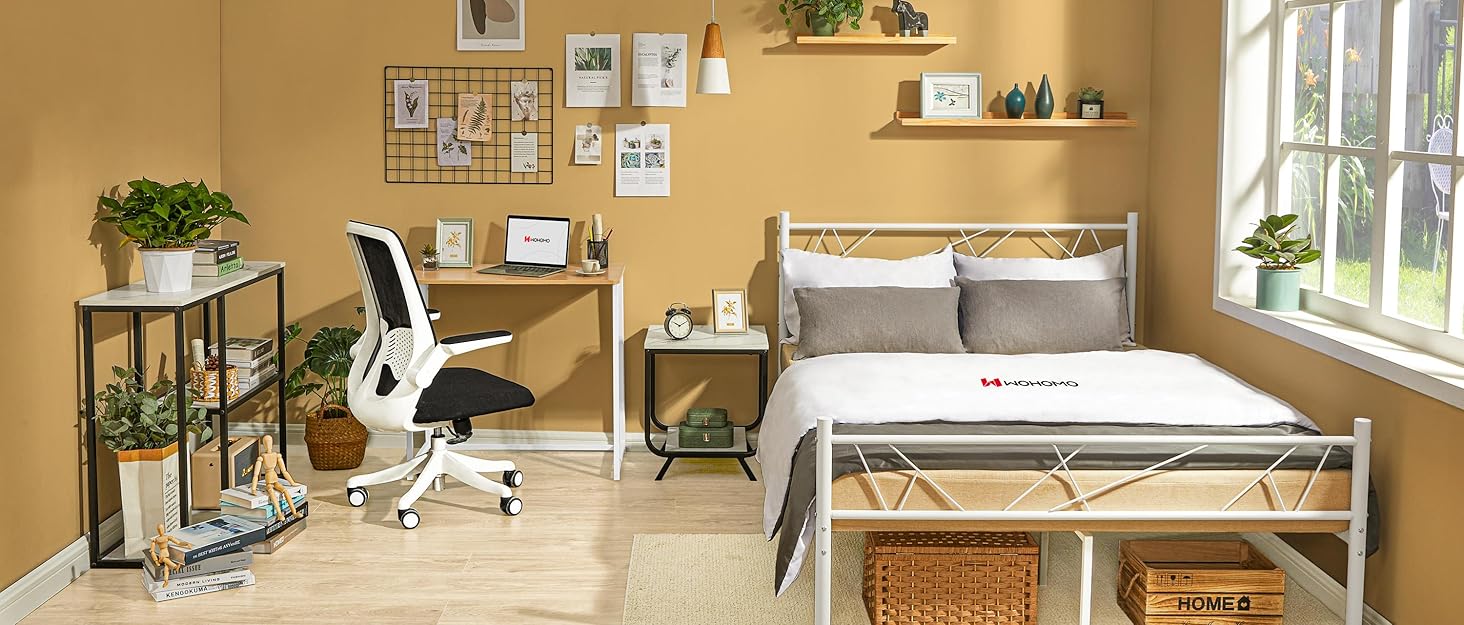 Комп'ютерний стіл WOHOMO білий, 100 см, з місцем для зберігання, для дому та офісу