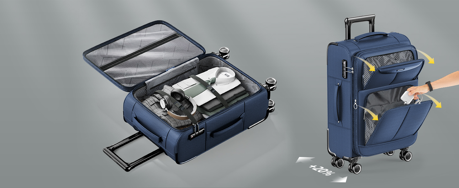 Набір валіз SHOWKOO з софтшеллу (3 шт.), розширюваний, легкий, міцний, з обертовими колесами, TSA-замок, 50.8 см, 61 см, 71.1 см, блакитний