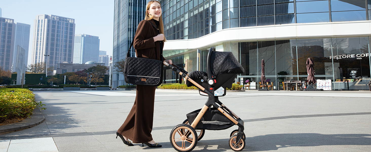 Дитяча коляска Glokid 3 в 1 з реверсивним сидінням, люлькою та автокріслом, з великими колесами, компактно складна, блакитна (LQL XX1)