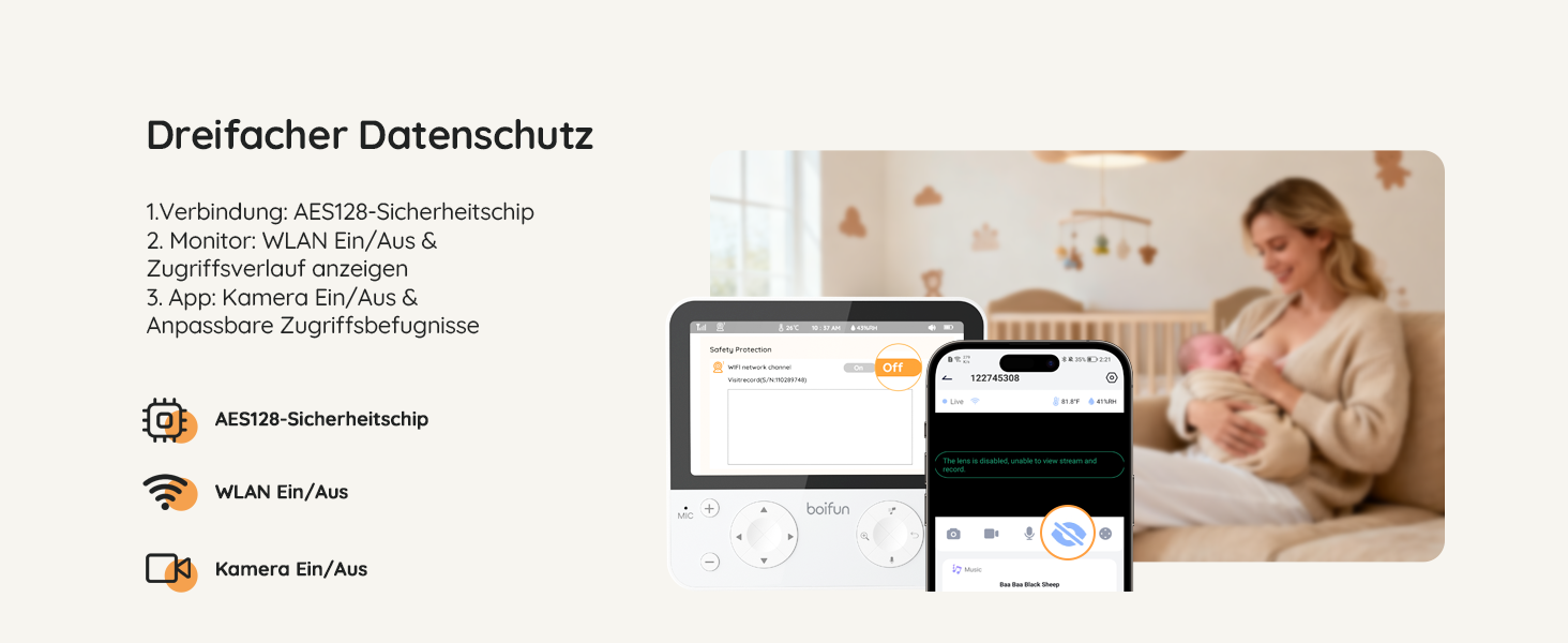 Відеоняня BOIFUN з камерою Wi-Fi 4MP, моніторинг через додаток, виявлення положення дитини, нічник, нічна зйомка, датчик руху/плачу/звуку, автотрекінг, сповіщення про вихід за межі зони