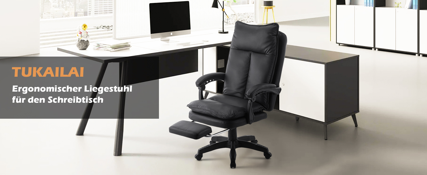 Офісний крісло TUKAILAI: ергономічне, з регулюванням висоти, підлокітники, підставка для ніг, чорне