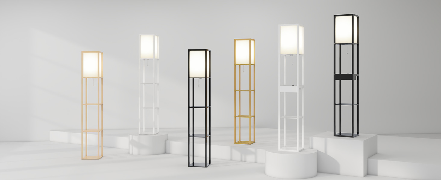 Торшер Fullwatt з дерев'яною полицею та підсвічуванням для спальні та вітальні (чорний)