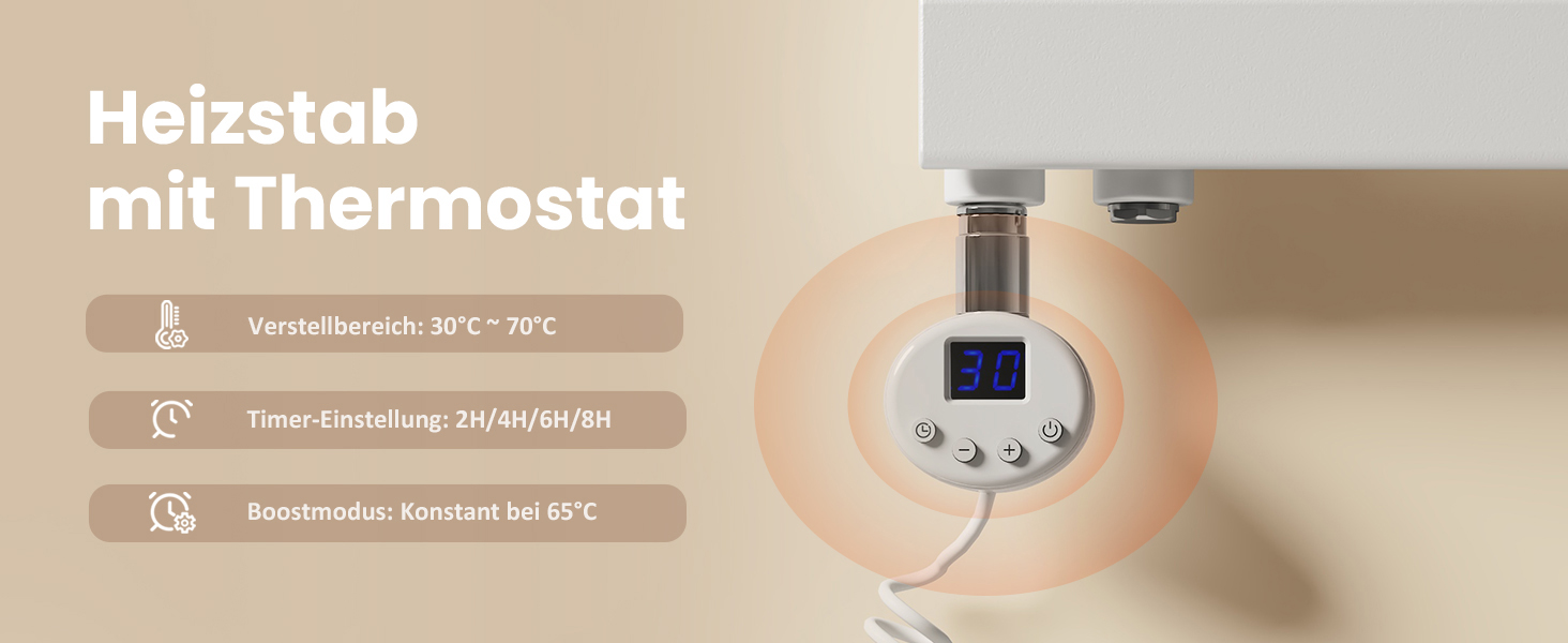 Електричний рушникосушар EMKE з термостатом, 1320x500 мм, білий, 800W