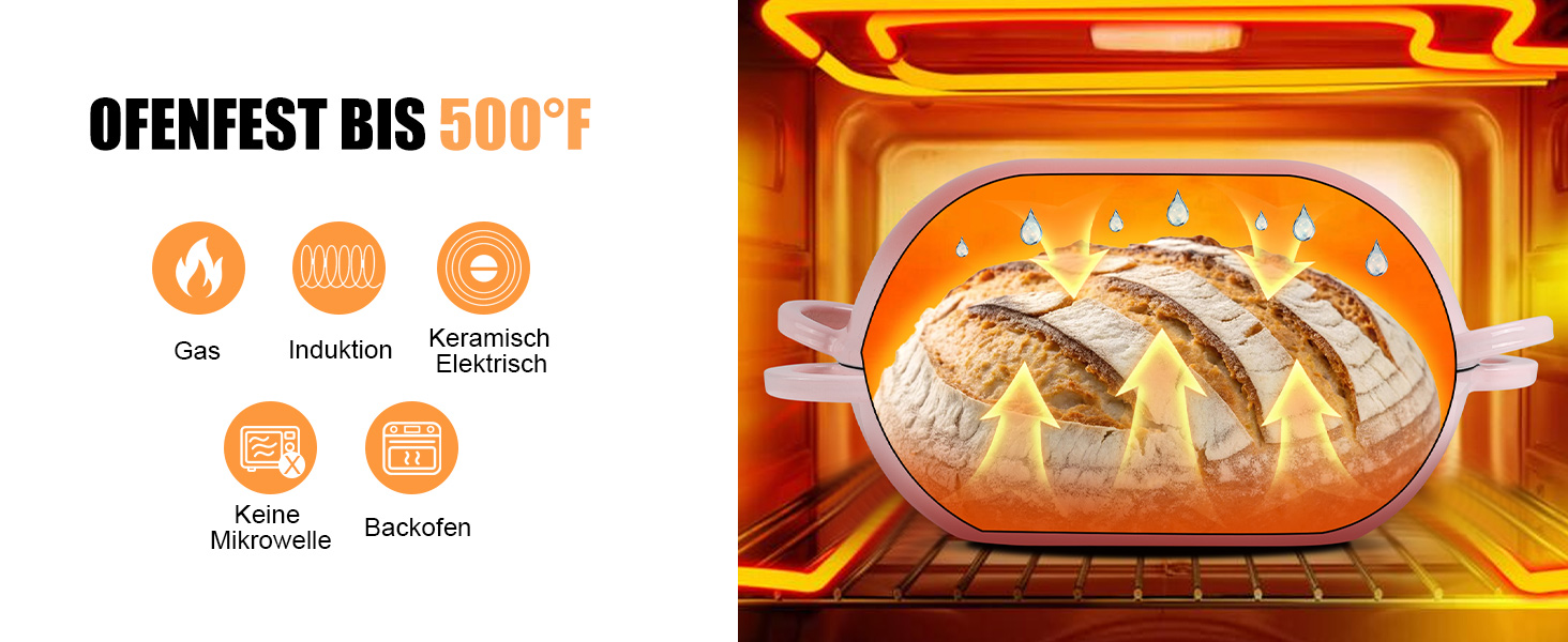 Форма для випікання хліба з кришкою Gusseisen, 23 см, емальована чавунна форма, 2.75 л, підходить для духовки (переливи синьо-зеленого та рожевого кольорів)