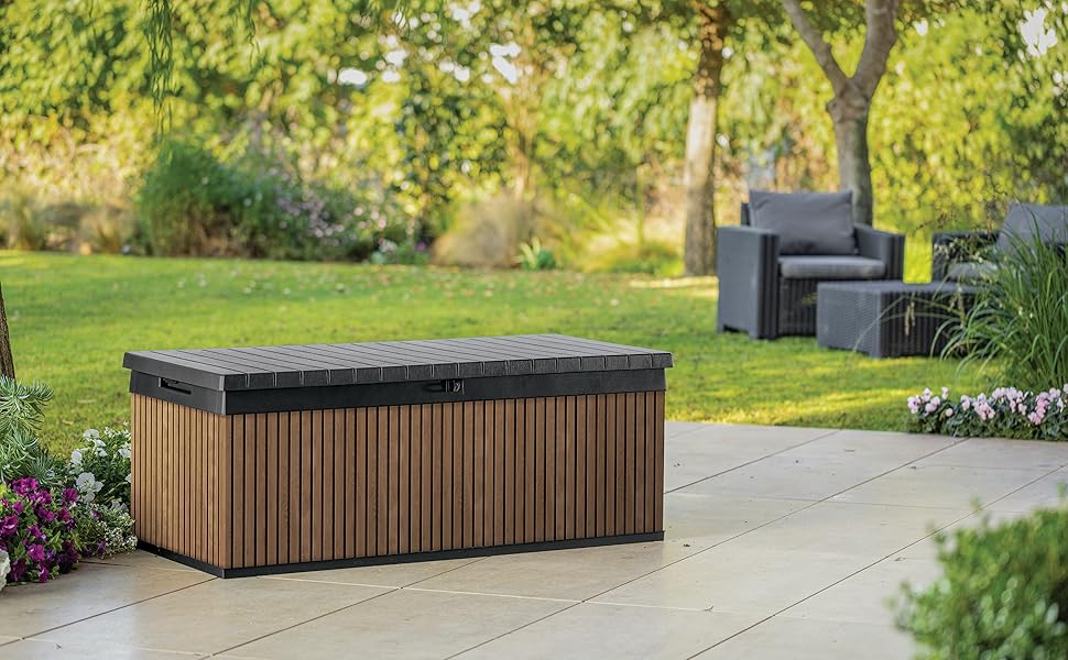 Ящик-скам'янка Keter 380л, водонепроникний, з вентиляцією, дерев'яний дизайн, витримує 300кг