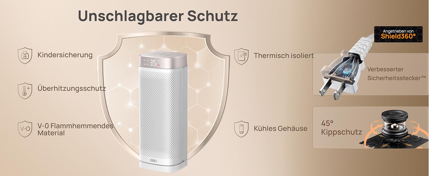 Електричний обігрівач Dreo 16 дюймів з термостатом, 70° обертання, дистанційне керування, захист від перекидання та перегріву, тихий керамічний вентилятор для дому