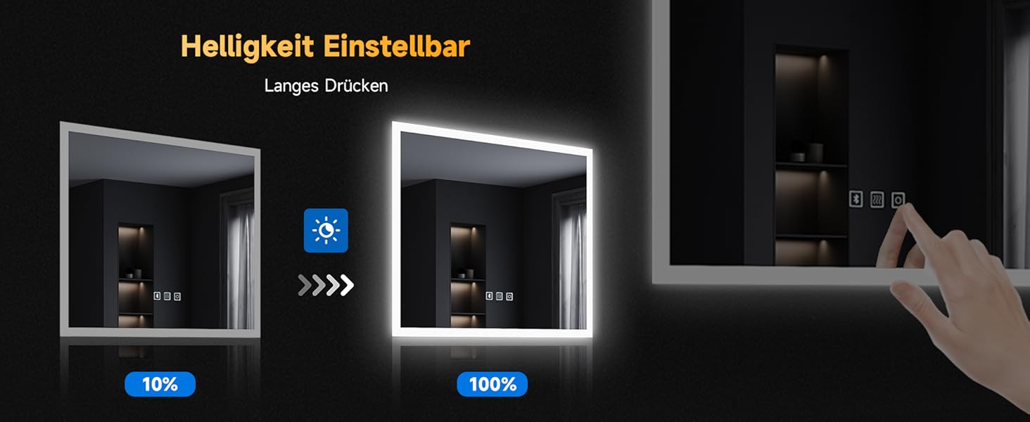 Дзеркало для ванної кімнати SONNI LED 50x70 см з LED-підсвічуванням, сенсорним керуванням, 3 кольори світла, проти запотівання та функцією пам'яті. Білий колір.