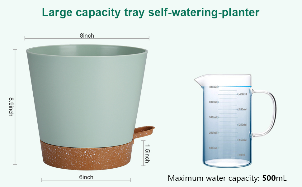 Набір горщиків для квітів 2 шт. 25.4 см, пластикові горщики з системою поливу, сучасний дизайн для дому, балкону, саду, сукулентів, кактусів (зелений) (зелений, коричневий, 20.3 см)