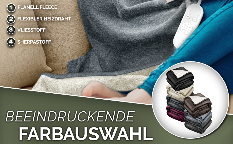 Електрична ковдра з таймером 200 x 180 см | 9 температурних режимів | Ковдра для ліжка та дивана | Електрична ковдра з цифровим дисплеєм (180x130 см, світло-сіра)