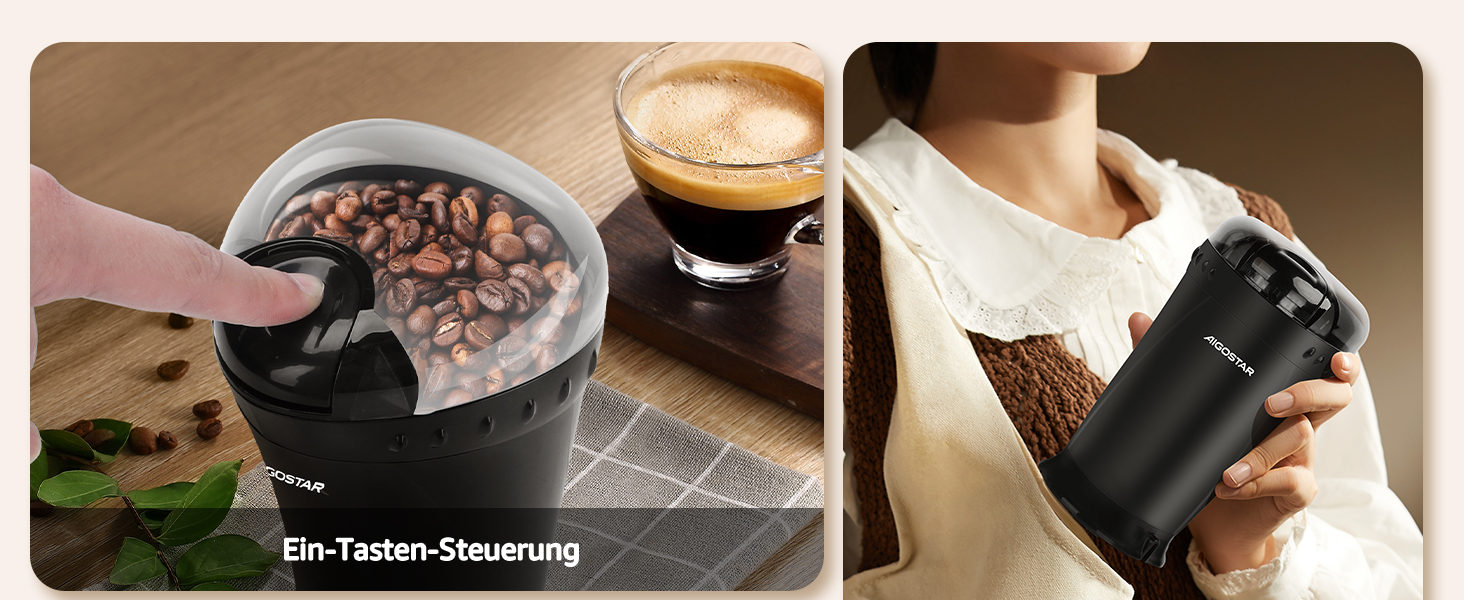 Кавомолка електрична Aigostar для кави, спецій та горіхів, нержавіюча сталь, 60г, 200 Вт, чорна (2 шт)