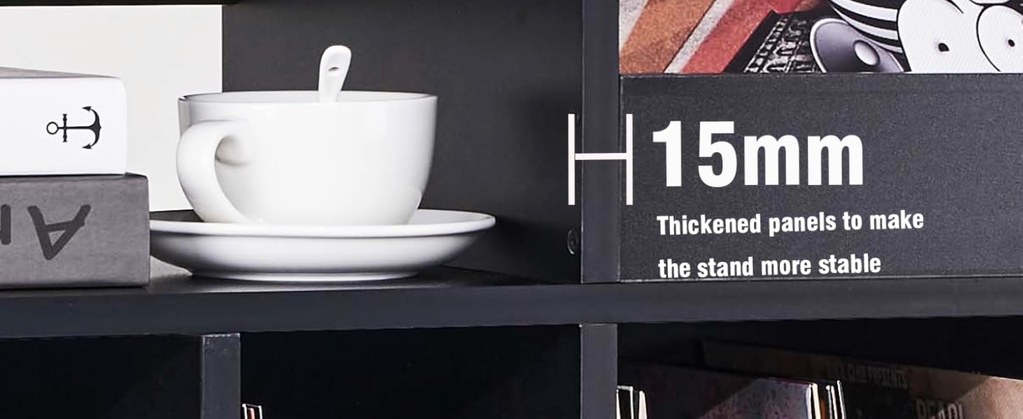 Стіл для програвача, стійка для вінілових програвачів середини століття з місцем для зберігання до 350+ платівок, шафа для вінілових платівок з регульованими полицями (високоякісний чорний)