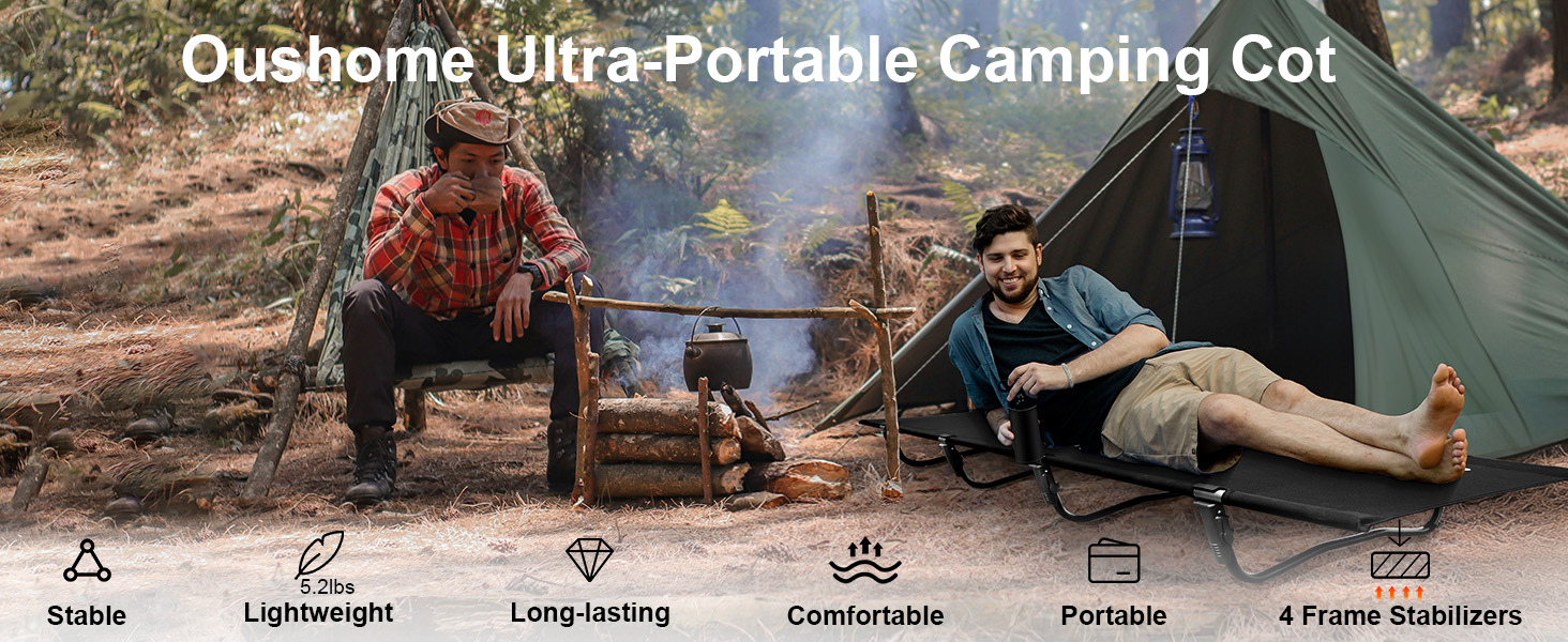 Польове ліжко для кемпінгу Ultraleicht, складане розкладне ліжко для відпочинку на природі та дому, максимальне навантаження 160 кг, чорне