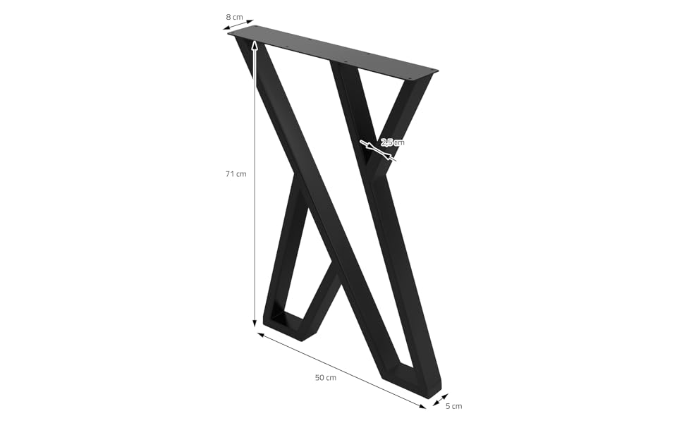 Ніжки столу 50xH71см, настільні напрямні X-подібні, виготовлені зі сталі з порошковим покриттям, чорні, промисловий дизайн, каркас санчат для обіднього столу/письмового столу, каркас столу, металеві меблеві ніжки для проектів своїми руками, 2 шт.