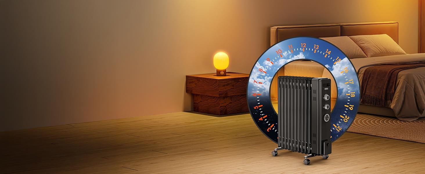 Масляний радіатор VonHaus 2.5 кВт з термостатом - білий/чорний, 11 ребер | Електричний обігрівач для дому та офісу