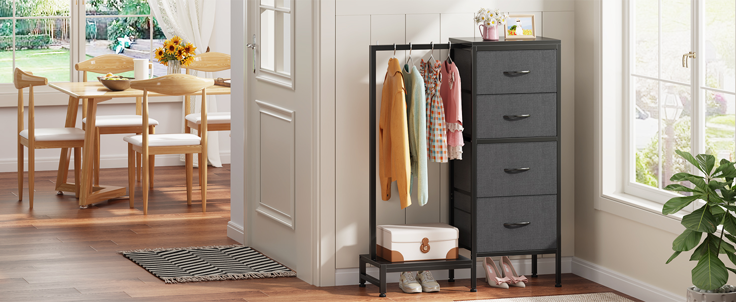 Комод 111 см з 4 висувними ящиками з тканини, шафа для одягу, комод для спальні, вітальні, передпокою, сірий (30T x 76.5B x 111H см)