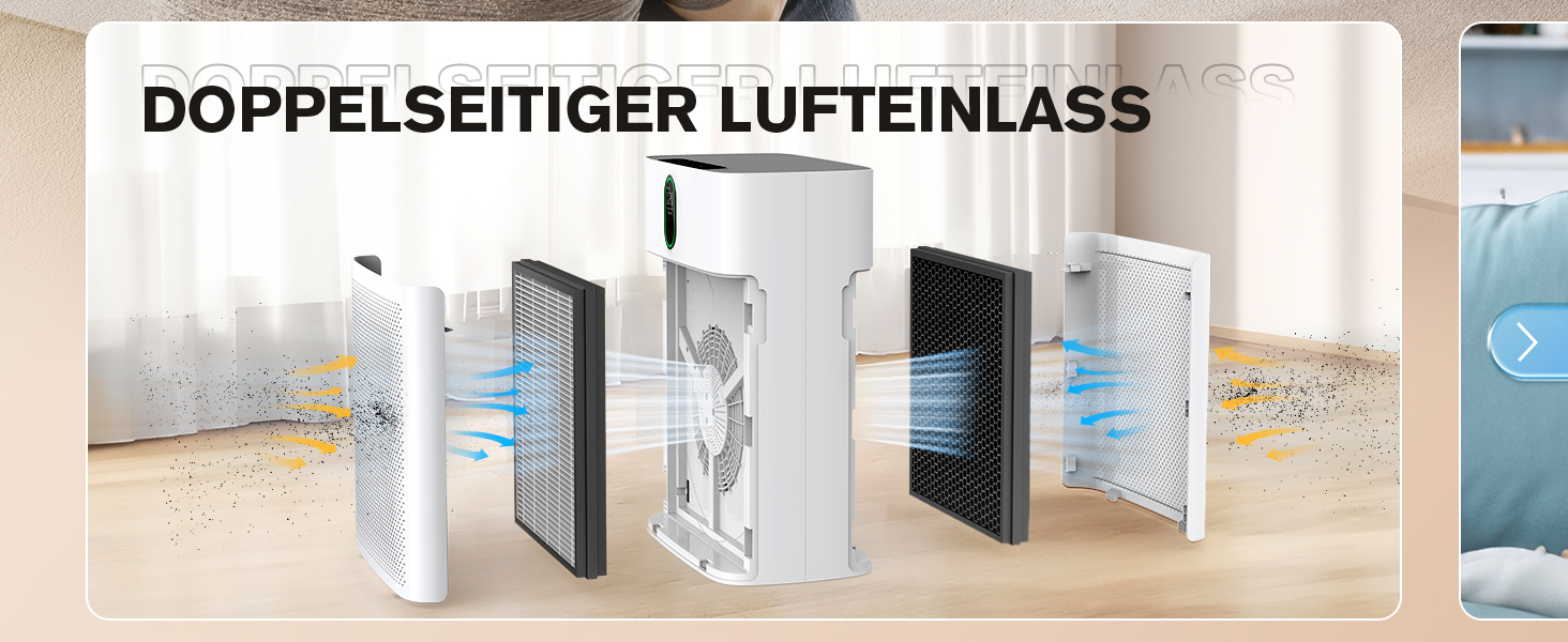 Повітряний очисник Smart для великих приміщень, для алергіків з HEPA фільтром, CADR 300 м³/год, зворотний зв'язок про якість повітря, автоматичний режим, 24 дБ, таймер, білий