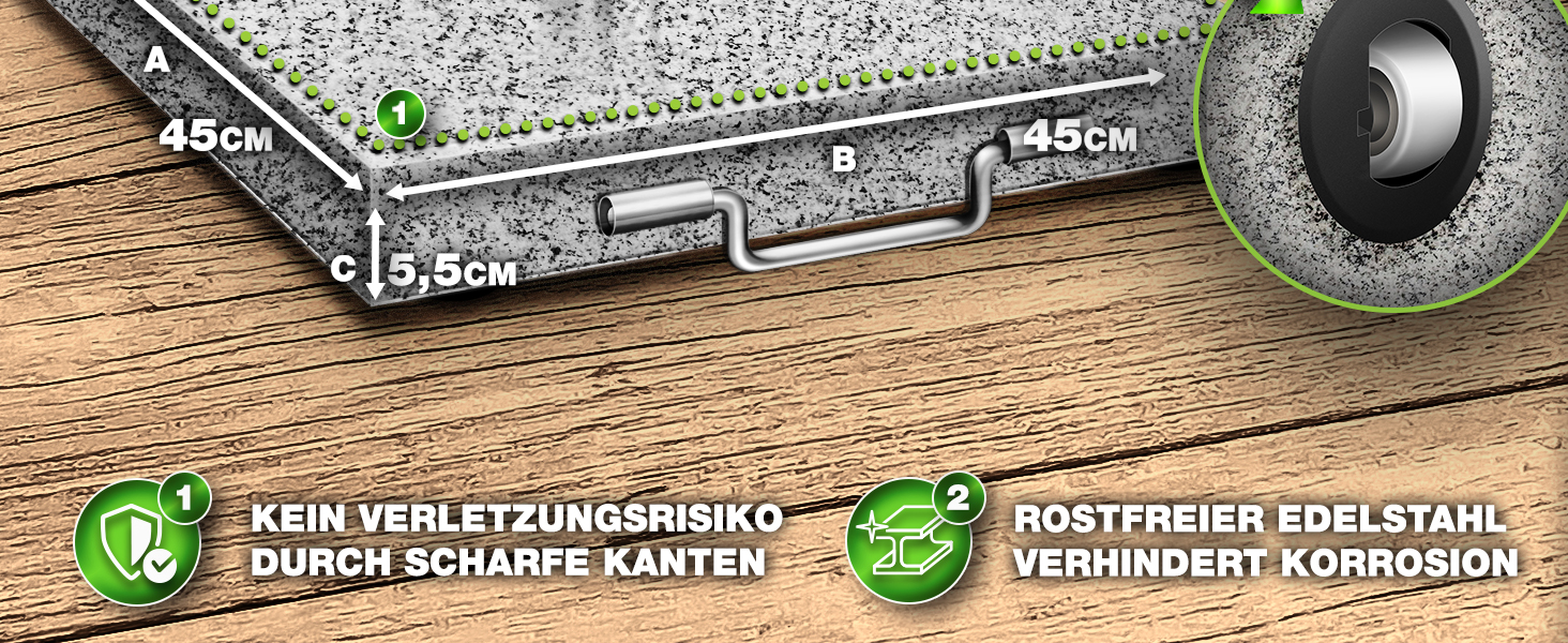 Підставка для парасольки Tillvex® Granit з роликами та ручкою для транспортування, 27 кг, кутова | Підставка для парасольки з нержавіючою сталею | Підставка для парасольки на балкон, сумісна з держателями 16-48 мм та парасольками діаметром 250 см, кутова, сіра