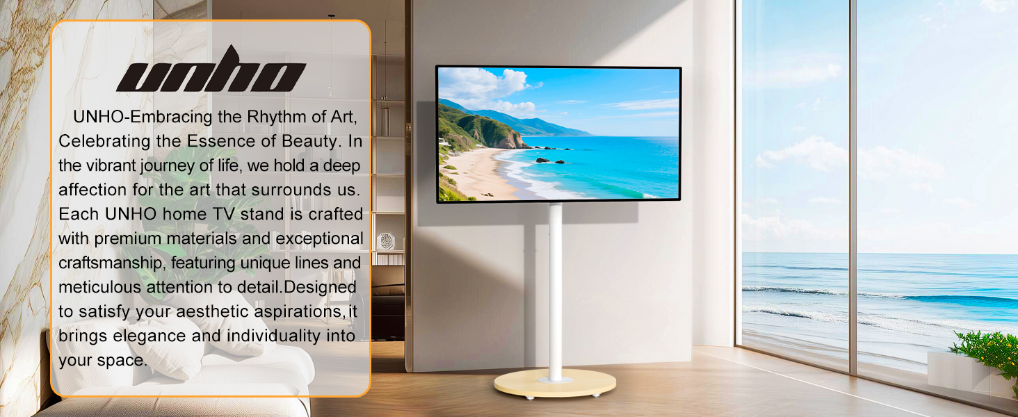 Підставка для телевізора Unho з регульованою висотою, біла, на коліщатках, для екранів 40-75 дюймів, VESA 600x400 мм, до 50 кг