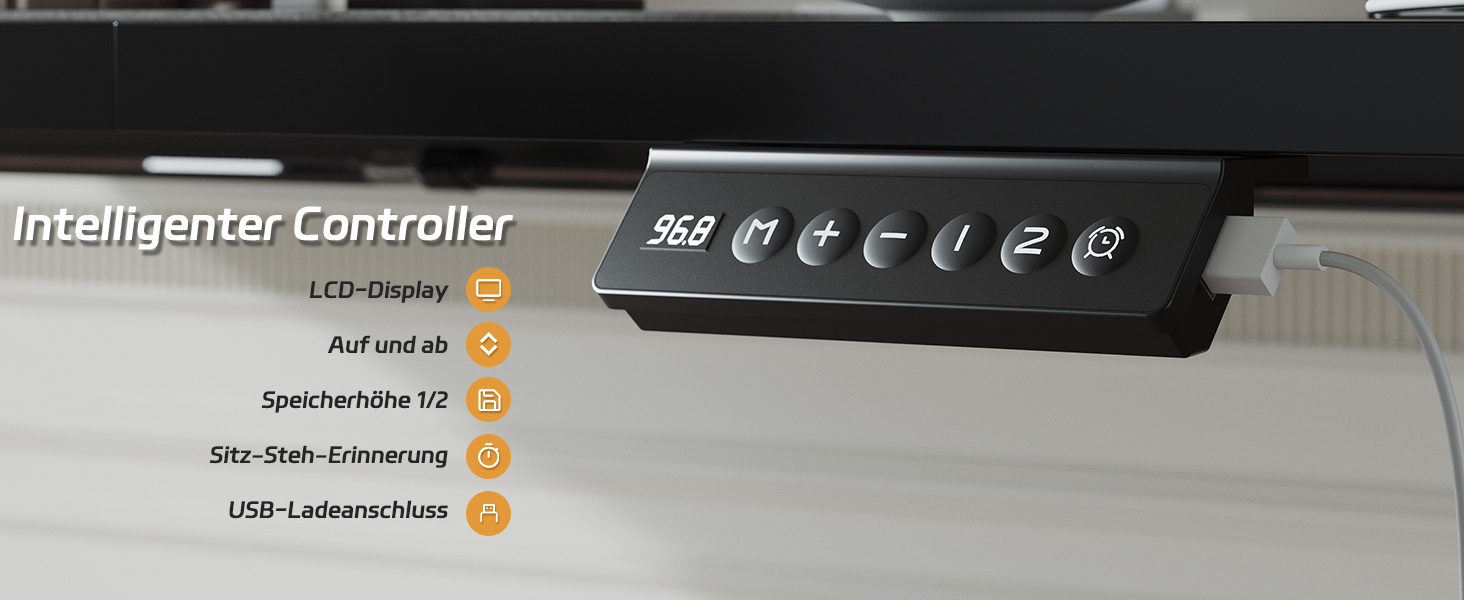 Електричний регульований стіл JUMMICO 100x60 см, чорний, з USB-портом для зарядки, ергономічний