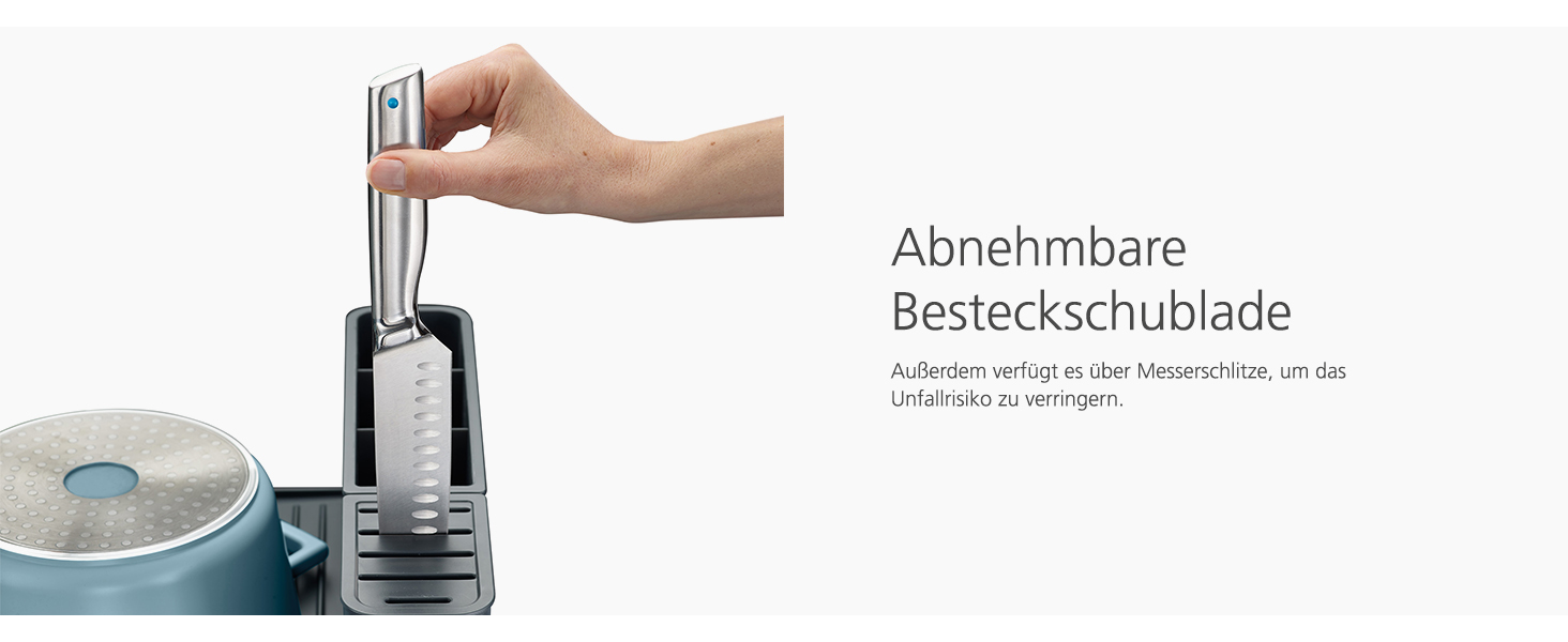 Сушарка для посуду Joseph Joseph Extend Max Steel з контейнером для столових приладів, сіра, нержавіюча сталь - велика місткість