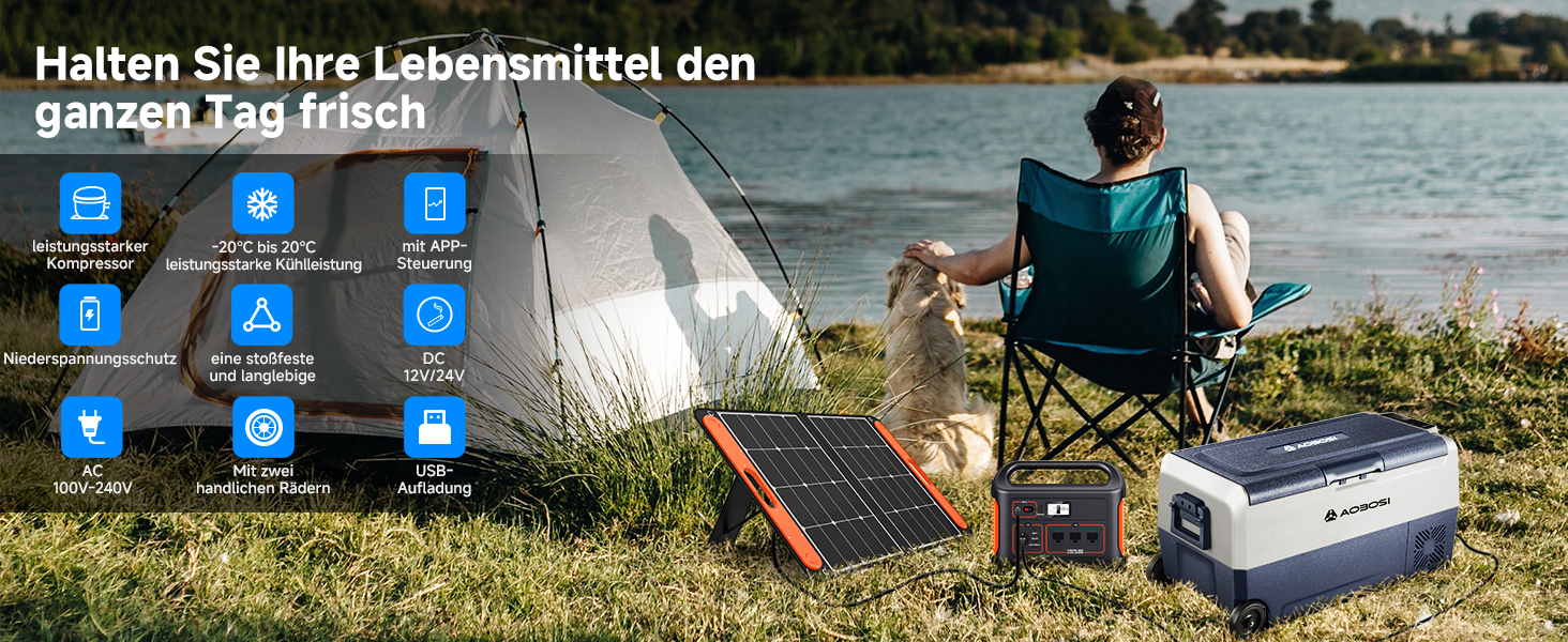 Автомобільний компресорний холодильник AAOBOSI 50л з Wi-Fi, 12/24V та 220V, -20°C для авто, кемпінгу, подорожей, двозонний, з регулюванням температури