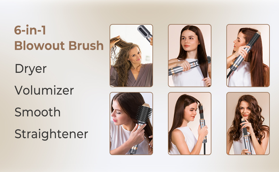 В 1, Hairstyler Hair Styler Набір щіток з теплим повітрям, Щітки для укладання Airstyler з автоматичною плойкою, Масажна щітка з теплим повітрям, Щітка для випрямлення волосся (сіра), 6