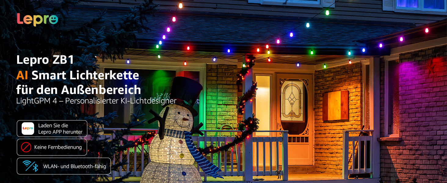Lepro LED гірлянда для зовнішнього використання 30м, RGB+тепле біле світло, Wi-Fi, керування через додаток, сумісна з Alexa/Google, IP65, AI-дизайнер світла, 30 LED, без пульта