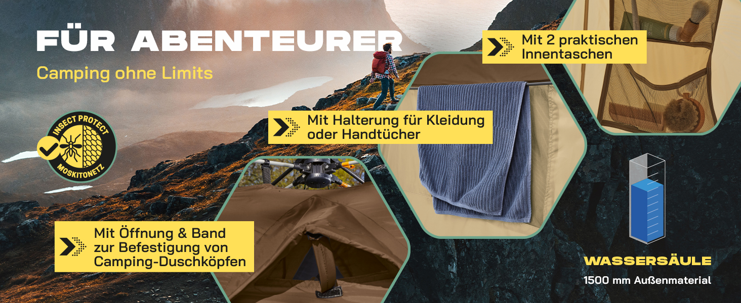 Преміум душова кабіна LUMALAND | Намет для туалету для внутрішнього та зовнішнього використання | Мобільний переодягальний та складний намет | Намет для фотографії тварин | Ідеально для кемпінгу, фестивалів та риболовлі | Водостійкий та вітростійкий, коричневий, на 1 особу