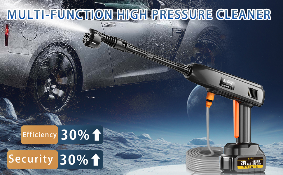 Акумуляторний високонапірний мийник Hydro Blast 21V 775PSI 336л/год з 2 акумуляторами 4.0Ah, 6-в-1, поворотна насадка, пінозмивач, шланг 5м, для авто, тераси, вікон, саду