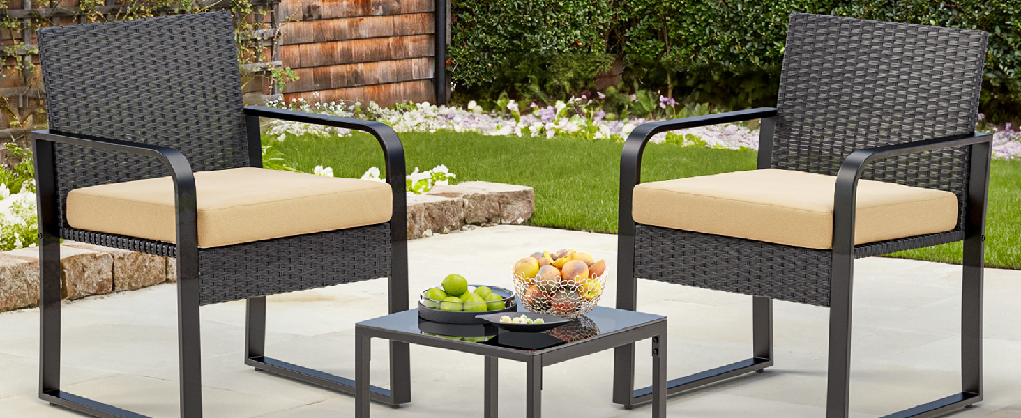 Набір садових меблів Bealife з ротангу для балкона, тераси, двору (2 місця), бежевий